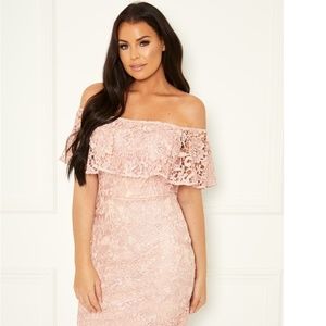 Juliney pink bardot crochet wax lace dress